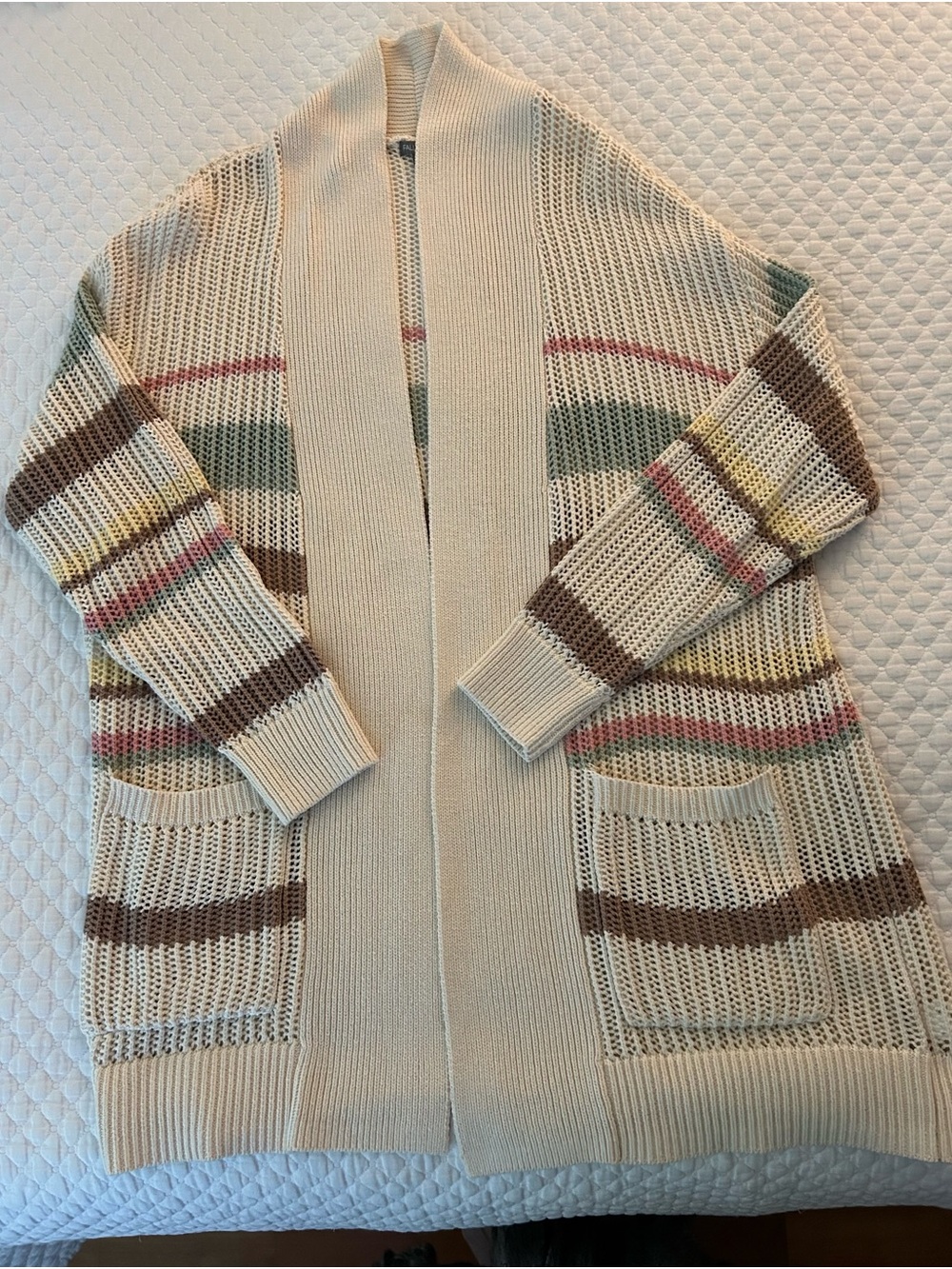 Falls Creek Cream Open-Front Cardigan with Multicolor Stripes